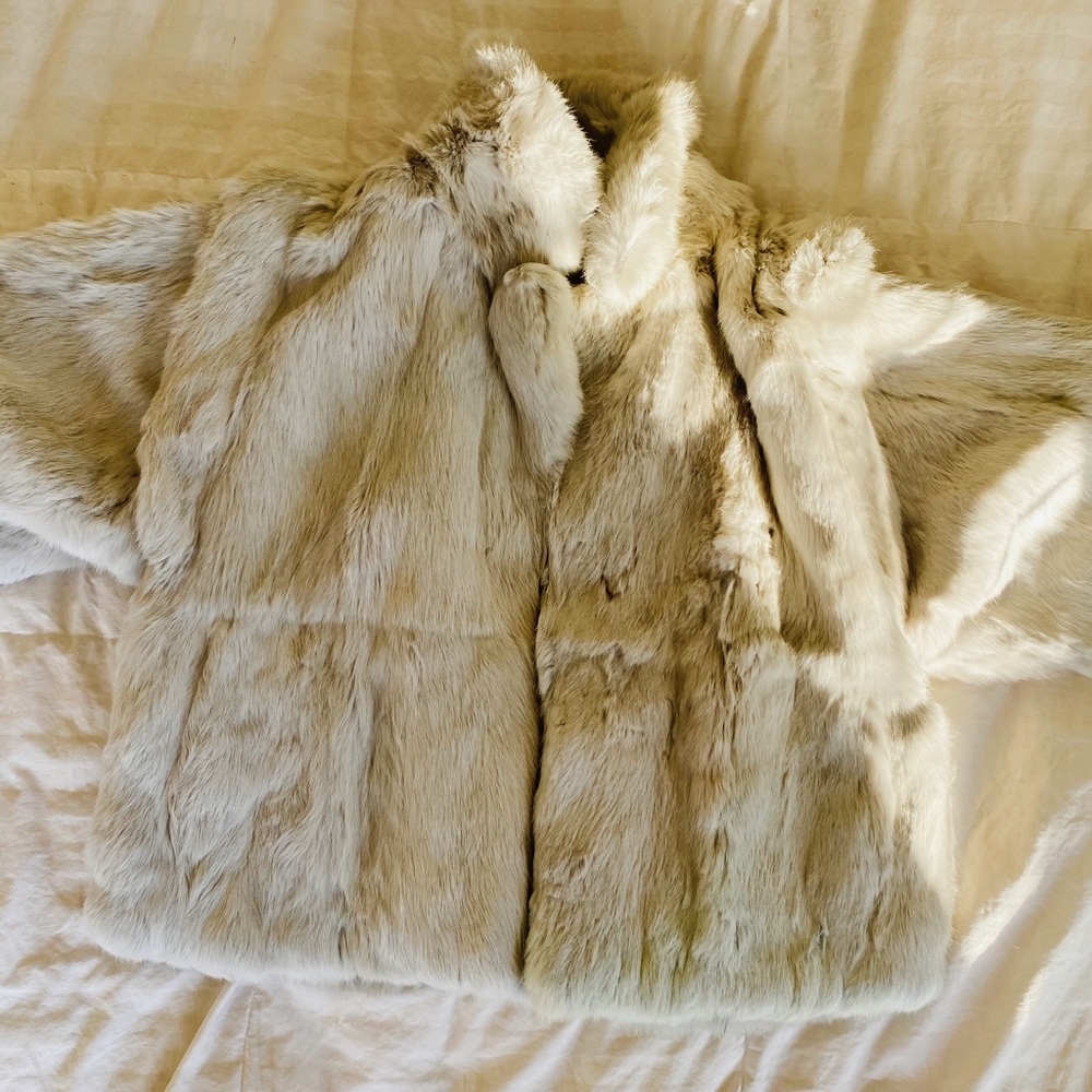 REAL RABBIT FUR coat w/ detachable sleeves.